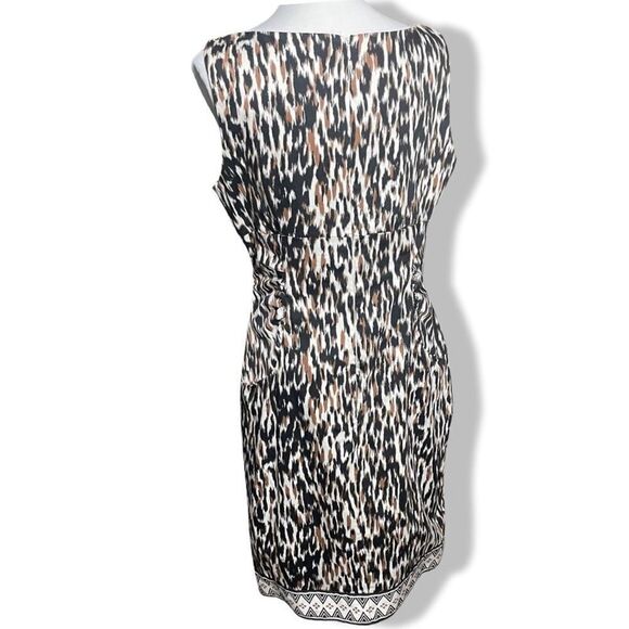 LONDON TIMES Animal Print Cotton Dress, Crisscross Bust, Ruched design, Size M - Picture 7 of 10